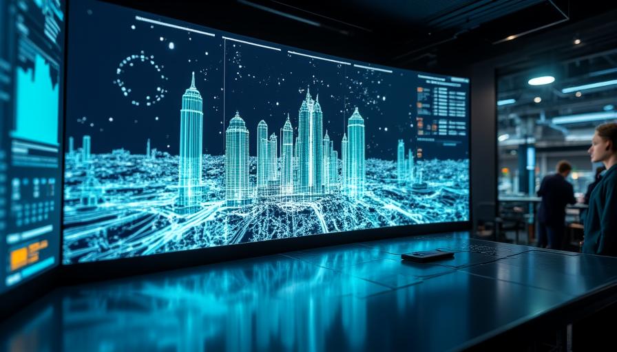Dashboard hi-tech di AtlantiQ AI che mostra mappe predittive della città di Roma